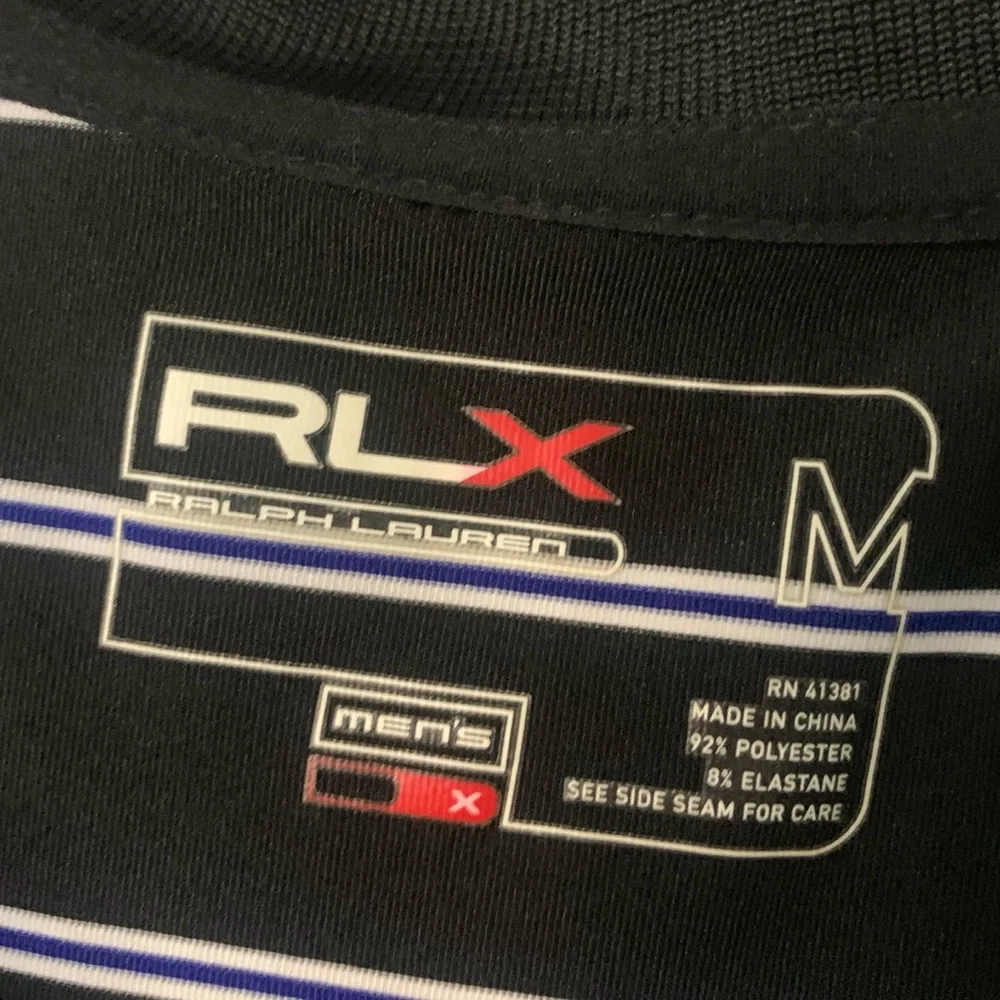RLX Ralph Lauren Men’s Medium Black Striped Collared Casual Golf Polo Shirt